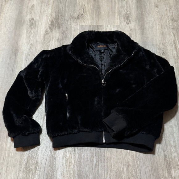 Ambience Outerwear Women's Black Faux Fur Soft Fluffy Jacket‎ sz Large Full Zip - Picture 7 of 7